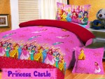 Sprei Katun Motif Anak Princess Castle Pink